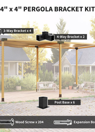 12PCS Pergola Kit, Pergola Brackets with 3-Way & 4-Way Corner Brackets for 4"x4" (Actual 3.6"x3.6") Lumber