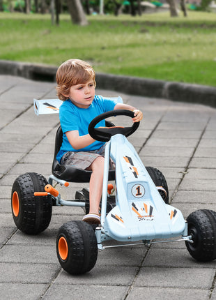 Pedal Go Kart Children Ride on Car Cute Style with Adjustable Seat, Plastic Wheels, Handbrake and Shift Lever, Light Blue
