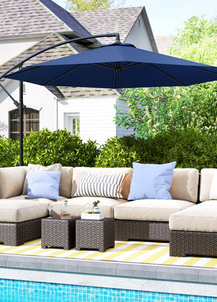 10' Cantilever Tilt Offset Patio Umbrella w/ UV & Water Safe Material & Cross Base (Weight Not Included), Navy Blue