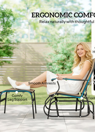 Outdoor Glider with Ottoman, Patio Glider Chair Set with High Back, Wide Seat for Porch, Garden, Backyard, Tan