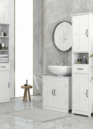 Pedestal Sink Storage Cabinet, Under Sink Cabinet with 2 Doors and Adjustable Shelf, Bathroom Vanity with U-Shape Cut-Out, White