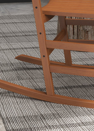 Outdoor Rocking Chair Set of 2, Patio Wooden Rocking Chair with Smooth Armrests, High Back for Garden, Balcony, Porch, Supports Up to 352 lbs, Teak