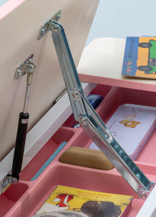 Wooden Kids Study Desk, Height Adjustable Children School Study Table, Student Writing Desk with Tilt Desktop, Drawer, Storage Shelf, Pen Holder, Pink