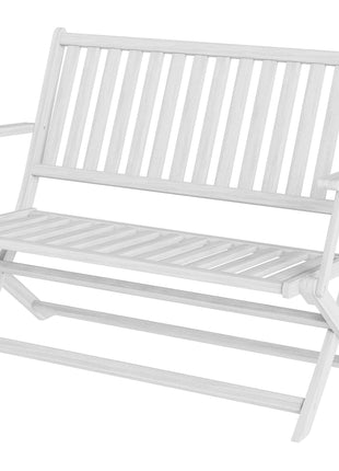 2-Person Foldable Wood Outdoor Bench with Backrest and Armrests for Garden, Porch, Park, Balcony, White