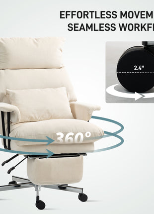 Executive Office Chair with Lumbar Support, Footrest, High Back Reclining Overstuffed Desk Chair with, Cream White