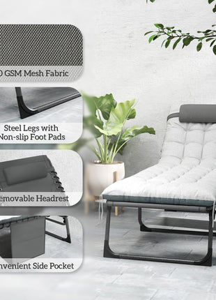 Outdoor Chaise Lounge Chair Set of 2, 5-Level Adjustable Folding Pool Lounge Chairs with Cushions, Gray