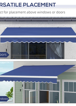 13' x 8' Patio Awning, Manual Retractable Sun Shade with UV Protection and Easy Crank Opening, Dark Blue