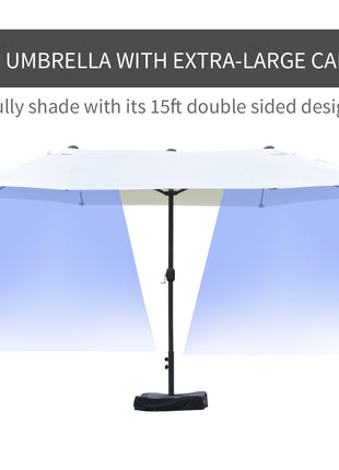 Patio Umbrella 15' Steel Rectangular Outdoor Double Sided Market with base, UV Sun Protection & Easy Crank for Deck Pool Patio, Beige