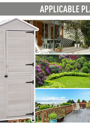 Wooden Garden Cabinet 4-Tier Storage Shed Lockable Organizer w/ Foot Pad Handle