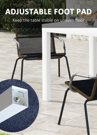 Expandable Patio Table, Outdoor Dining Table for 4-6 with Aluminum Frame for Garden, Lawn, Balcony Terrace, White