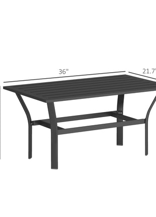 Outdoor Coffee Table with Slatted Tabletop, All-Weather Rectangle Metal Patio Coffee Table for Garden, Black