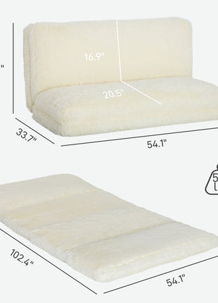 Bean Bag Floor Sofa Bed, Contemporary Plush Wide Folding Floor Mattress, Foam Filling Wall Couch Sleeper, Cream White