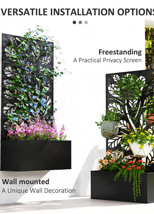 Metal Garden Bed with Trellis for Climbing Plants, Freestanding or Wall Mounted Flower Bed for Garden, Patio, Balcony