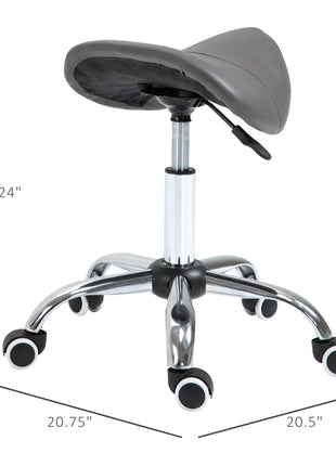 Ergonomic Rolling Saddle Stool PU Leather Hydraulic Spa Stool Height Adjustable Swivel Drafting Salon Chair, Gray