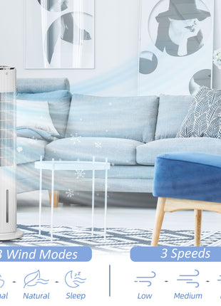 42" 3-In-1 Ice Cooling Fan with Humidifier, Evaporative Air Cooler with Water Tank, 3 Modes, 3 Speeds, 12H Timer, White