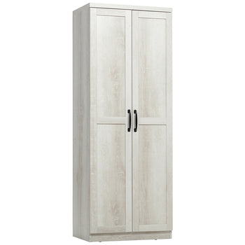 63" 2-Door Kitchen Pantry, Freestanding Storage Cabinet with 5-tier Shelving and 2 Adjustable Shelves for Dining Room, Antique White