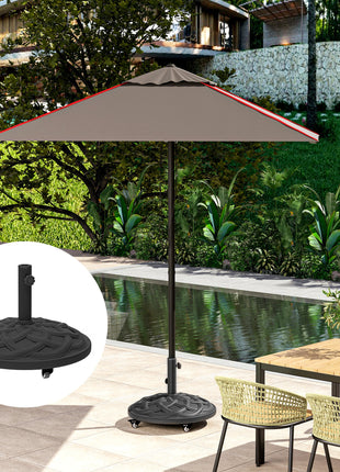Round Patio Umbrella Base with Wheels, 44 lbs Resin Umbrella Stand Base, Heavy Duty Patio Umbrella Holder for 1.3"/1.5"/1.9" Umbrella Poles for Outdoor, Lawn, Poolside, Black