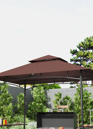8' x 5' BBQ Grill Gazebo, 2-Tier Outdoor BBQ Gazebo with 2 Side Shelves, Storage Baskets, Ceiling Hook, Dark Brown