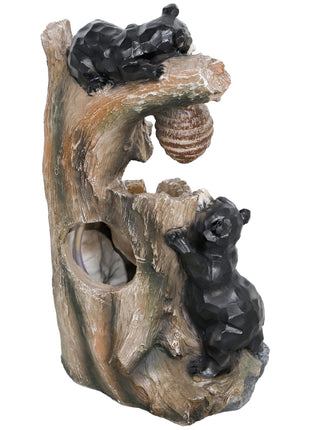 22.4" Outdoor Fountain, 3-Tier Resin Resin Bears and Honey Beehive Outdoor Waterfall Fountain with LED Lights, Pump