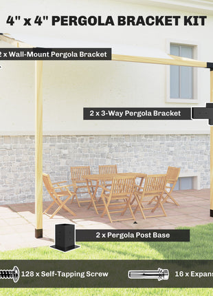Pergola Kit, 15° Slanted Pergola Bracket Kit with 3-Way Brackets, Post Bases, Wall Mounts for 3.6" X 3.6" Lumber, Black