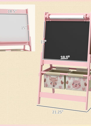 Art Easel for Kids with Paper Roll, Blackboard, Whiteboard, Storage, Pink