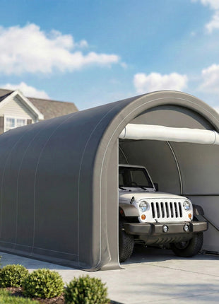 10' x 16' Carport, Heavy Duty Portable Garage Storage Tent with Large Zippered Door, Anti-UV PE Canopy Cover, Gray