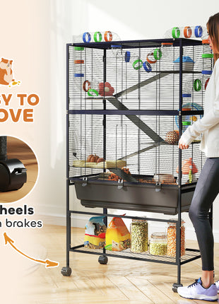 5 Tier Hamster Cage, Rolling Rat Cage with Deep Tray, Storage Shelf, Big Exercise Wheel, Hut, Tube System
