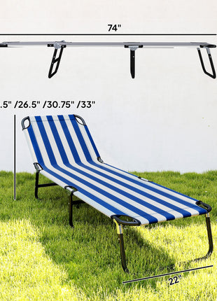Portable Folding Adjustable Sun Beach Lounger / Camping Cot - Blue and White