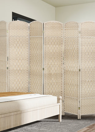 Folding Room Divider Screen 6 Panel 6' Tall Privacy Screen Freestanding Wood Partition for Home Office, Washed Oak