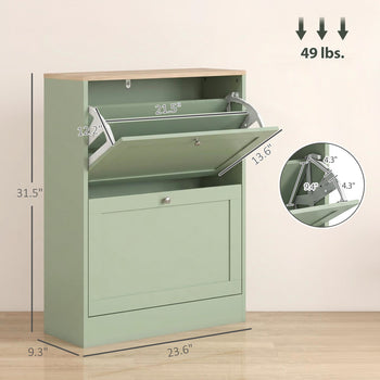 Slim Shoe Storage Cabinet, Modern Shoe Cabinet with 2 Flip Drawers and Adjustable Shelves for 8-12 Pairs, Green