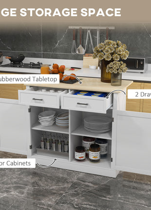 Rolling Kitchen Island with Drop Leaf Wood Breakfast Bar, Farmhouse Kitchen Cart with 2 Drawers, Adjustable Shelves for Dining Room, White