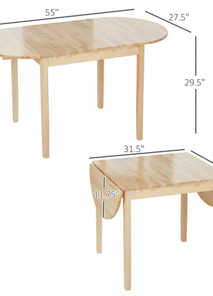 55" Wood Kitchen Table, Drop Leaf Tables for Small Spaces, Natural