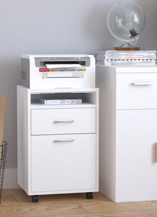 Mobile Storage Cabinet Organizer with Drawer and Cabinet, Printer Stand with Castors, White