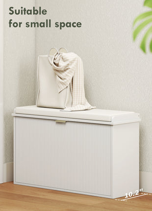 Shoe Storage Bench with Padded Seat Cushion and Flip-Drawer, Entryway Bench, Shoe Cabinet, 31.5x10.2x18.7 Inches, White