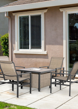 5 Piece Garden Patio Dining Set, Dinner Table with Built-in Ice Bucket Insert, 4 Rocking Chairs, Beige