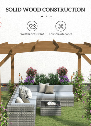 10' x 12' Wood Pergola, Outdoor Gazebo Grape Trellis with Arched Roof for Climbing Plant Support, Dark Brown