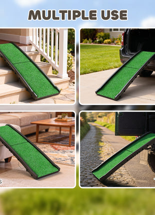 Folding Dog Ramp for Car, 61 Inches Portable Pet Ramp with Non Slip Grass Surface, Raised Side Rails