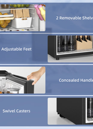 4.5 Cu.Ft Mini Fridge, Single Door Refrigerator with Freezer, Wheels, Adjustable Thermostat, Reversible Door, Black