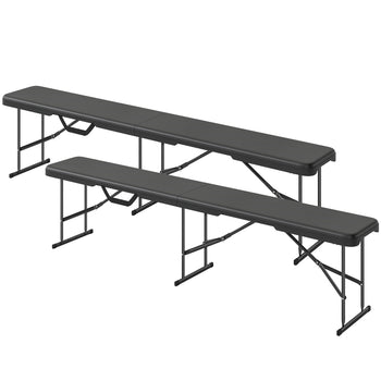 2 Pack 6 ft Portable Foldable Bench Seats, Plastic Folding Benches with Carrying Handle for Camping, Black