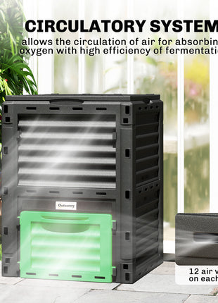 Garden Compost Bin 80 Gallon Outdoor Large Capacity Composter Fast Create Fertile Soil Aerating Box, Green