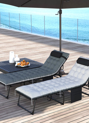 Outdoor Chaise Lounge Chair Set of 2, 5-Level Adjustable Folding Pool Lounge Chairs with Cushions, Black/Gray