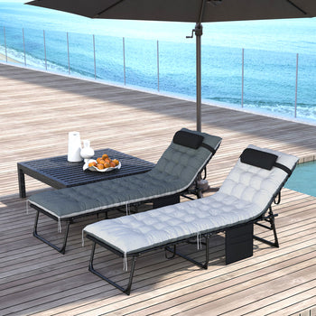 Outdoor Chaise Lounge Chair Set of 2, 5-Level Adjustable Folding Pool Lounge Chairs with Cushions, Black/Gray