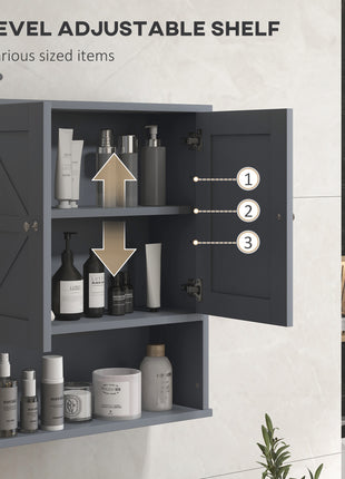 Farmhouse Bathroom Medicine Cabinet, Wall Cabinet with Barn Doors and Adjustable Shelf for Laundry Room, Gray