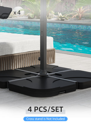4 Pcs Cantilever Patio Umbrella Base Stand, Outdoor Offset Umbrella Weight Plates, 158 lb Sand or 60 Liter  Water, Black