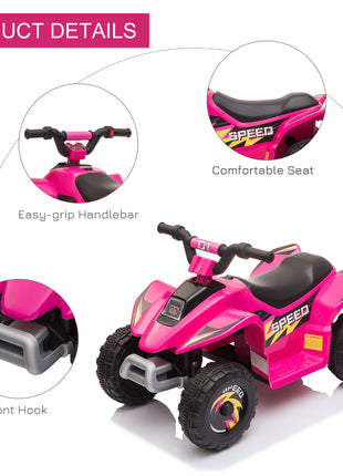 6V Kids ATV 4-Wheeler Ride on Car, Electric Motorized Quad Battery Powered Vehicle with Forward/Reverse Switch for 18-36 Months Old Toddlers, Pink