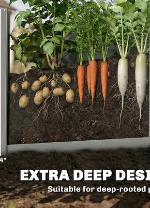 Raised Garden Bed Galvanized Planter Box Outdoor with Gloves for Gardening Vegetables, Flower, Herb, 2.6 x 1 x 2 ft, Gray