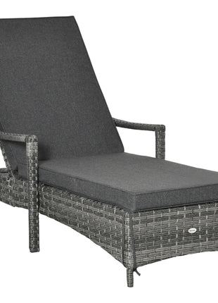 Wicker Chaise Lounge, 4 Position Adjustable Backrest and Cushions Outdoor Lounge Chair PE Rattan Sun Lounger for Poolside, Balcony or Garden, Dark Grey