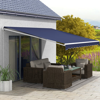 16'x10' Electric Retractable Awning Sunshade Shelter with Remote Controller & Crank Handle for Deck Balcony Yard, Blue