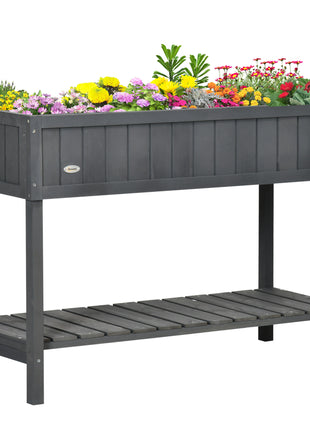 Wooden Raised Garden Bed, Elevated Planter Box Stand with 8 Slots and Open Shelf, Dark Gray