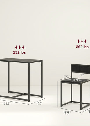 3-Piece Dining Room Set, Industrial Kitchen Table Set with Rectangular Table and 2 Dining Chairs, Black